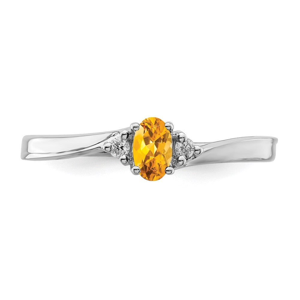 Sterling Silver Rhodium-plated Citrine & Diamond Birthstone Ring - 3