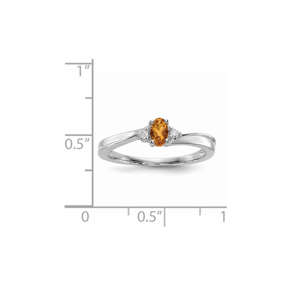 Sterling Silver Rhodium-plated Citrine & Diamond Birthstone Ring - 3
