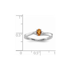 Sterling Silver Rhodium-plated Citrine & Diamond Birthstone Ring - 3
