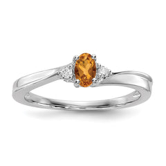 Sterling Silver Rhodium-plated Citrine & Diamond Birthstone Ring - 3