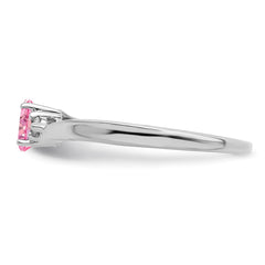 Sterling Silver Rhodium-plated Pink CZ & Diamond Birthstone Ring - 3