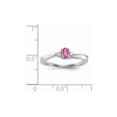 Sterling Silver Rhodium-plated Pink CZ & Diamond Birthstone Ring - 2