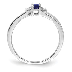 Sterling Silver Rhodium Diamond/Created Blue Sapphire Birthstone Ring - 3
