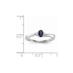 Sterling Silver Rhodium Diamond/Created Blue Sapphire Birthstone Ring - 3