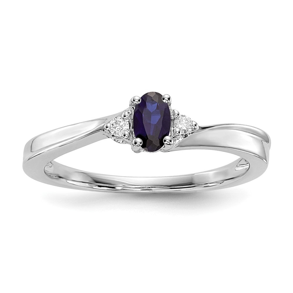 Sterling Silver Rhodium Diamond/Created Blue Sapphire Birthstone Ring - 3