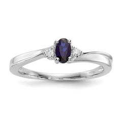 Sterling Silver Rhodium Diamond/Created Blue Sapphire Birthstone Ring - 3