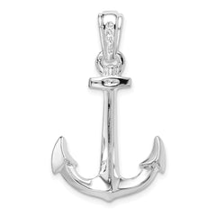 De-Ani Sterling Silver Rhodium-Plated Polished 3D Anchor Pendant - 5