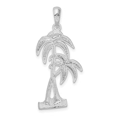 De-Ani Sterling Silver Rhodium-Plated Polished and Textured Double Palm Tree Pendant - 2