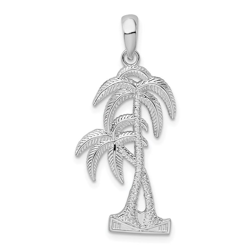 De-Ani Sterling Silver Rhodium-Plated Polished and Textured Double Palm Tree Pendant - 2