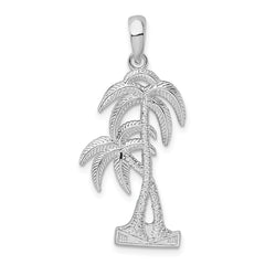 De-Ani Sterling Silver Rhodium-Plated Polished and Textured Double Palm Tree Pendant - 2