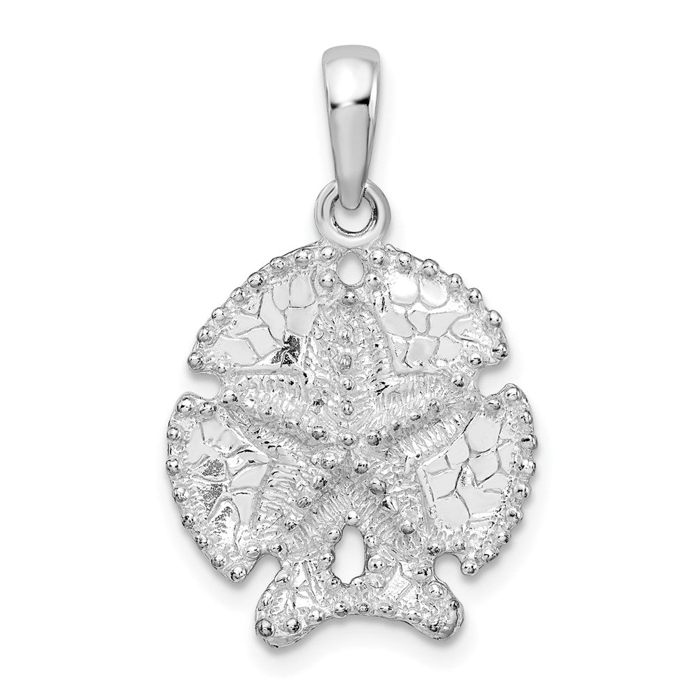 De-Ani Sterling Silver Rhodium-Plated Polished and Textured Sand Dollar Pendant - 5