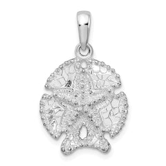 De-Ani Sterling Silver Rhodium-Plated Polished and Textured Sand Dollar Pendant - 5