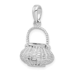 De-Ani Sterling Silver Rhodium-Plated 3D Flower Basket Moveable Handle Pendant
