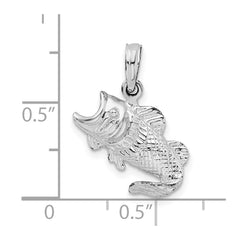 De-Ani Sterling Silver Rhodium-Plated Polished Jumping Bass Fish Pendant - 3