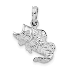 De-Ani Sterling Silver Rhodium-Plated Polished Jumping Bass Fish Pendant - 3
