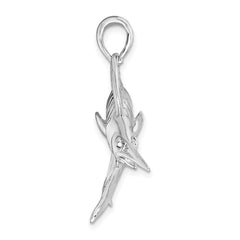 De-Ani Sterling Silver Rhodium-Plated Polished and Satin 3D White Marlin Pendant