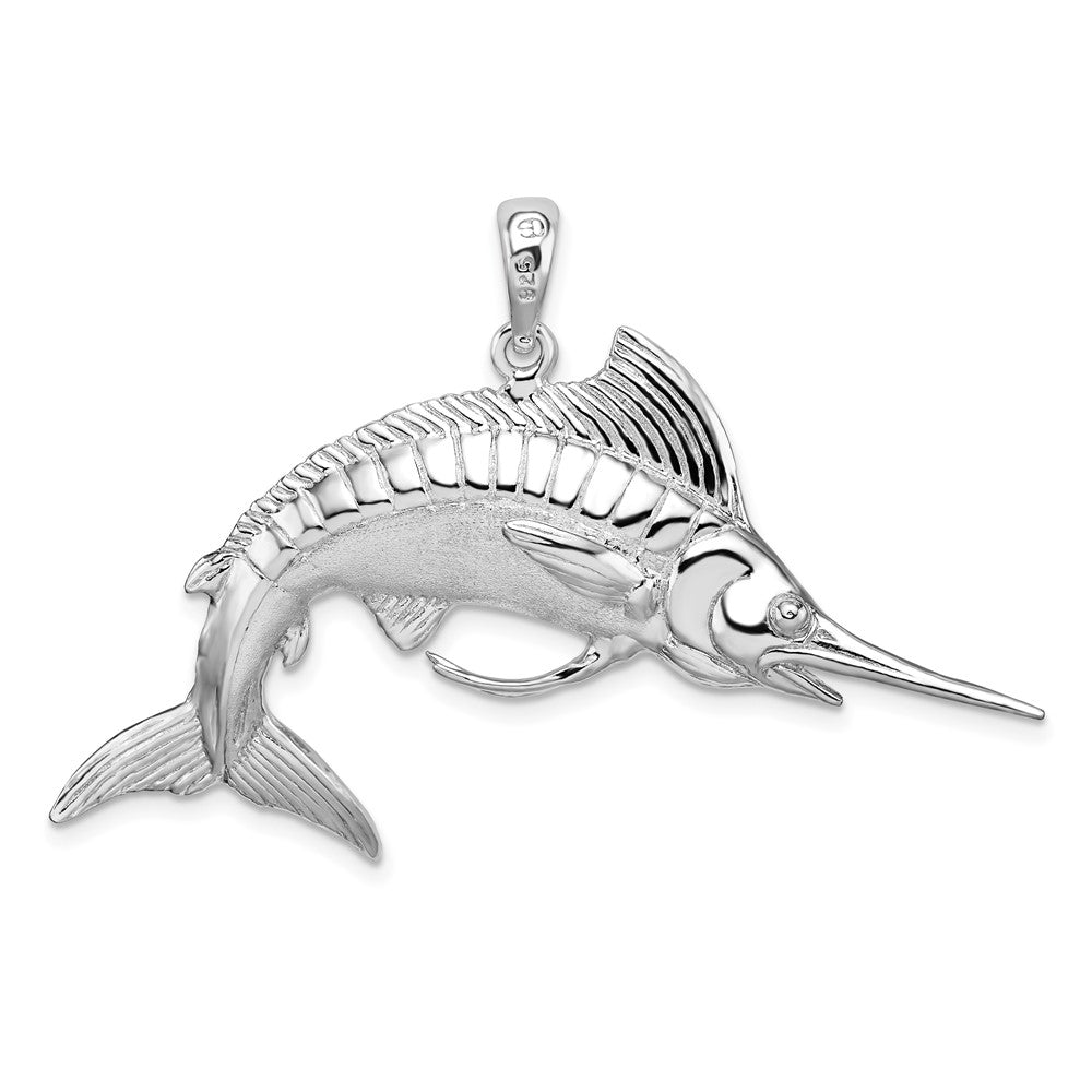 De-Ani Sterling Silver Rhodium-Plated Polished and Satin 3D White Marlin Pendant