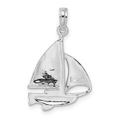 De-Ani Sterling Silver Rhodium-Plated Polished Sailboat Pendant - 3