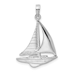 De-Ani Sterling Silver Rhodium-Plated Polished Sailboat Pendant - 2