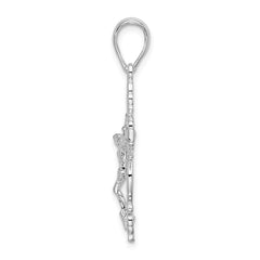 De-Ani Sterling Silver Rhodium-Plated Polished Lace Trim Crucifix Pendant