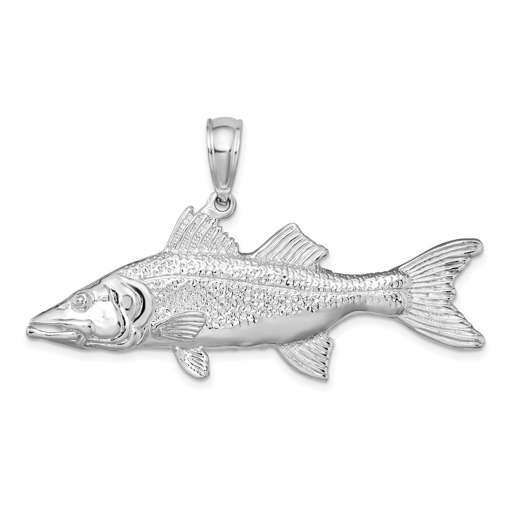 De-Ani Sterling Silver Rhodium-Plated Polished 3D Snook Fish Pendant - 2