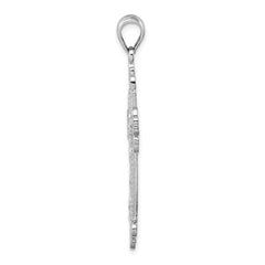 De-Ani Sterling Silver Rhodium-Plated Diamond-Cut Filigree Fleur de Lis Cross Pendant