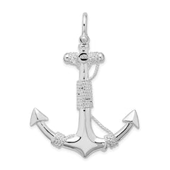 De-Ani Sterling Silver Rhodium-Plated Polished Anchor with Rope Pendant - 4