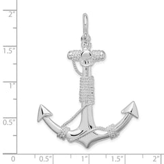 De-Ani Sterling Silver Rhodium-Plated Polished Anchor with Rope Pendant - 4