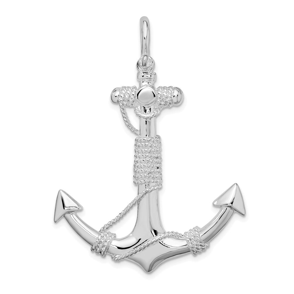 De-Ani Sterling Silver Rhodium-Plated Polished Anchor with Rope Pendant - 4