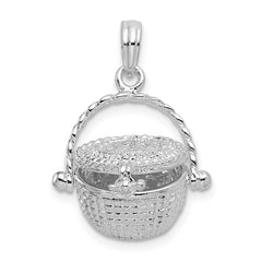De-Ani Sterling Silver Rhodium-Plated Moveable 3D Nantucket Basket Pendant - 2