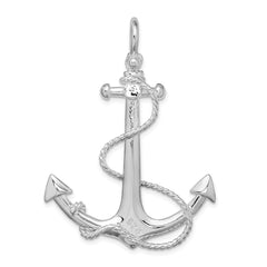 De-Ani Sterling Silver Rhodium-Plated Polished 3D Anchor with Rope Pendant - 2