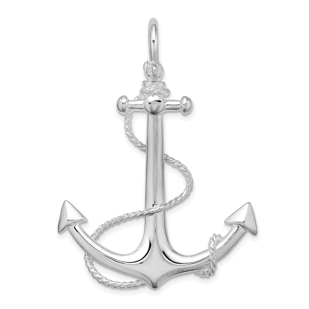 De-Ani Sterling Silver Rhodium-Plated Polished 3D Anchor with Rope Pendant - 2