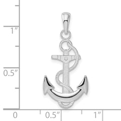De-Ani Sterling Silver Rhodium-Plated Polished Anchor with Rope Pendant - 3
