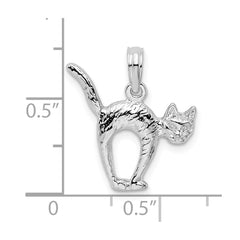 De-Ani Sterling Silver Rhodium-Plated Textured 3D Cat with Arched Back Pendant