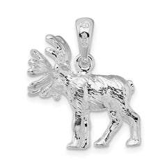 De-Ani Sterling Silver Rhodium-Plated Textured 3D Standing Moose Pendant