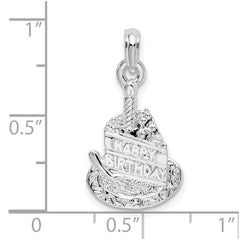 De-Ani Sterling Silver Polished Happy Birthday Slice of Cake Pendant