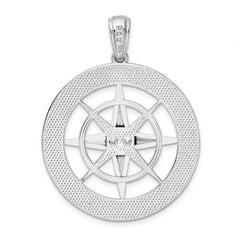 De-Ani Sterling Silver Rhodium-Plated Polished Large Nautical Compass Pendant