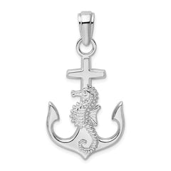 De-Ani Sterling Silver Rhodium-Plated Polished Anchor with Seahorse Pendant