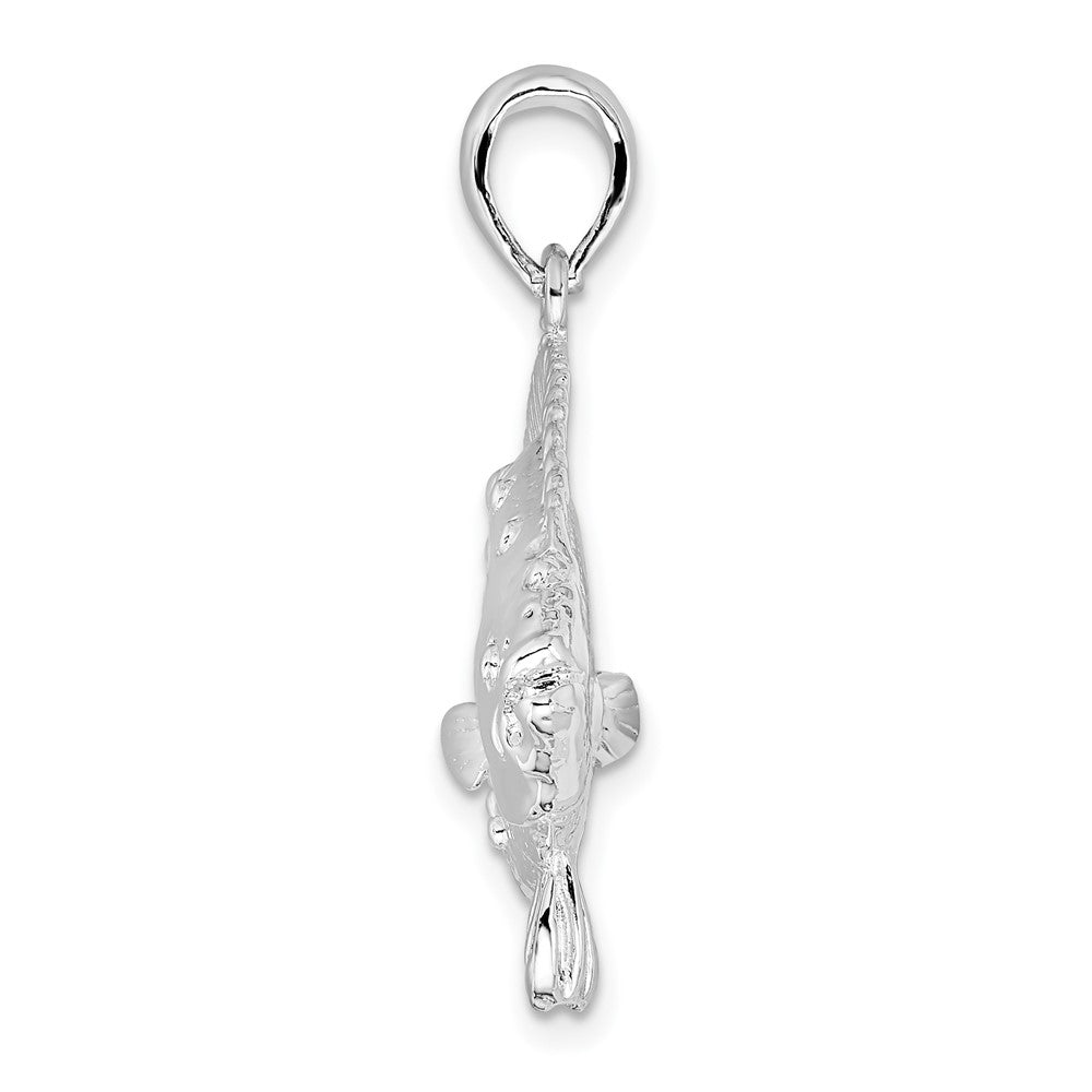 De-Ani Sterling Silver Rhodium-Plated Polished 3D Flounder Fish Pendant