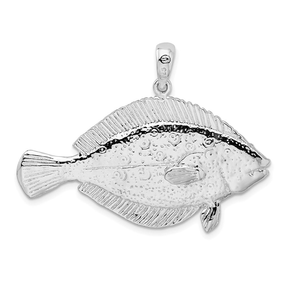 De-Ani Sterling Silver Rhodium-Plated Polished 3D Flounder Fish Pendant