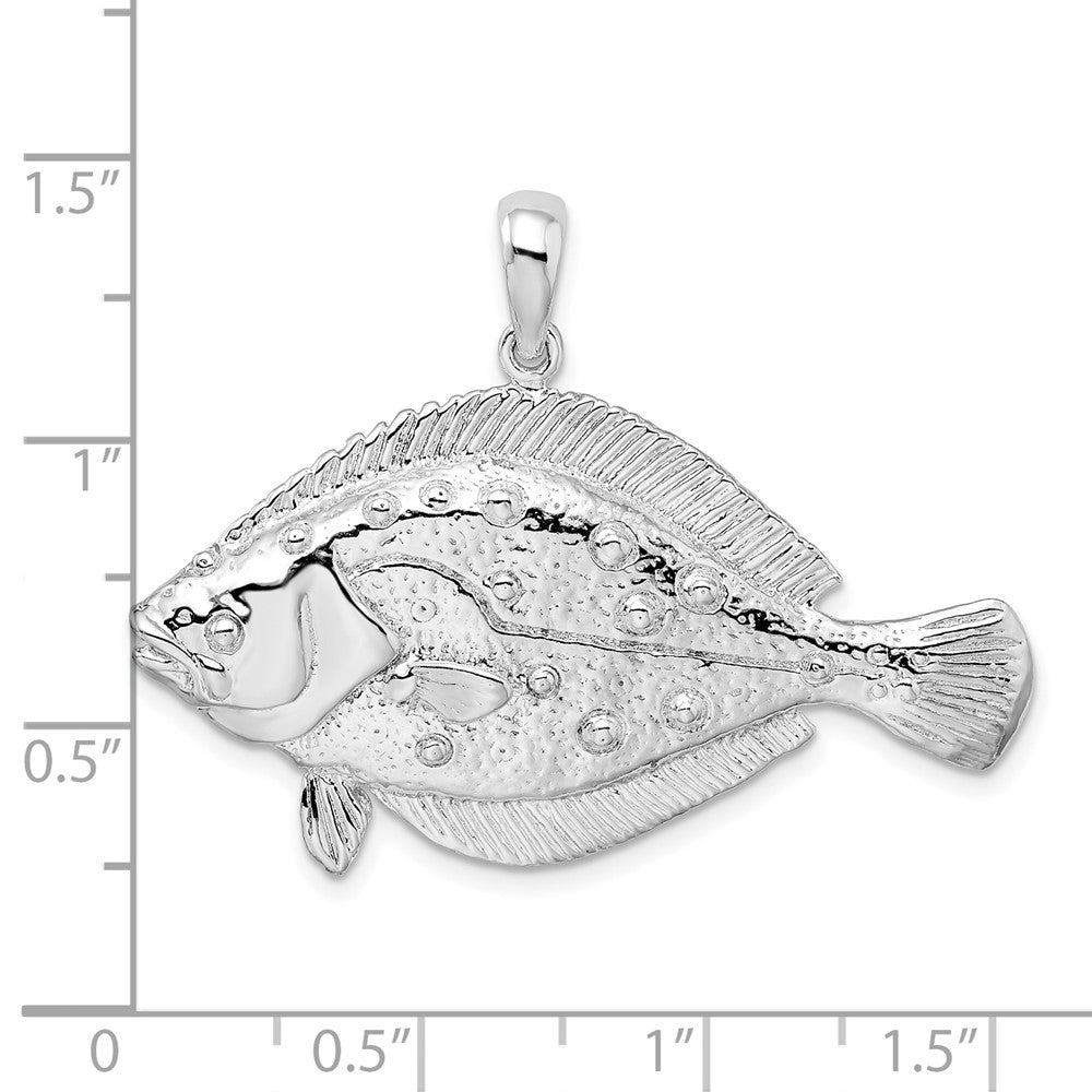 De-Ani Sterling Silver Rhodium-Plated Polished 3D Flounder Fish Pendant