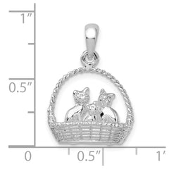 De-Ani Sterling Silver Rhodium-plated Polished 3D Kittens in Basket Pendant