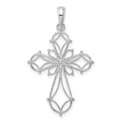 De-Ani Sterling Silver Rhodium-Plated Fancy Cut-Out Rounded Cross Pendant