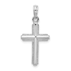 De-Ani Sterling Silver Rhodium-Plated Polished Striped Border Latin Cross Pendant