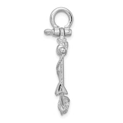 De-Ani Sterling Silver Rhodium-Plated Polished 3D Anchor with Rope Pendant - 5