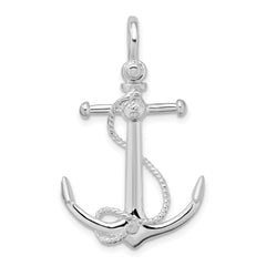 De-Ani Sterling Silver Rhodium-Plated Polished 3D Anchor with Rope Pendant - 5