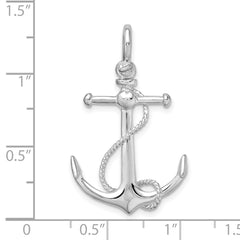 De-Ani Sterling Silver Rhodium-Plated Polished 3D Anchor with Rope Pendant - 5
