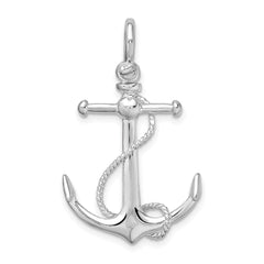 De-Ani Sterling Silver Rhodium-Plated Polished 3D Anchor with Rope Pendant - 5