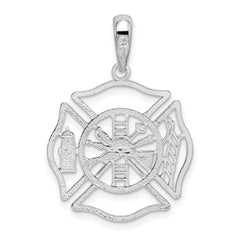 De-Ani Sterling Silver Rhodium-plated Polished Cut-Out Fireman Shield Pendant