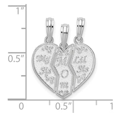 De-Ani Sterling Silver Rhodium-plated Textured Big Sis / Mom / Lil Sis Break Apart Pendant